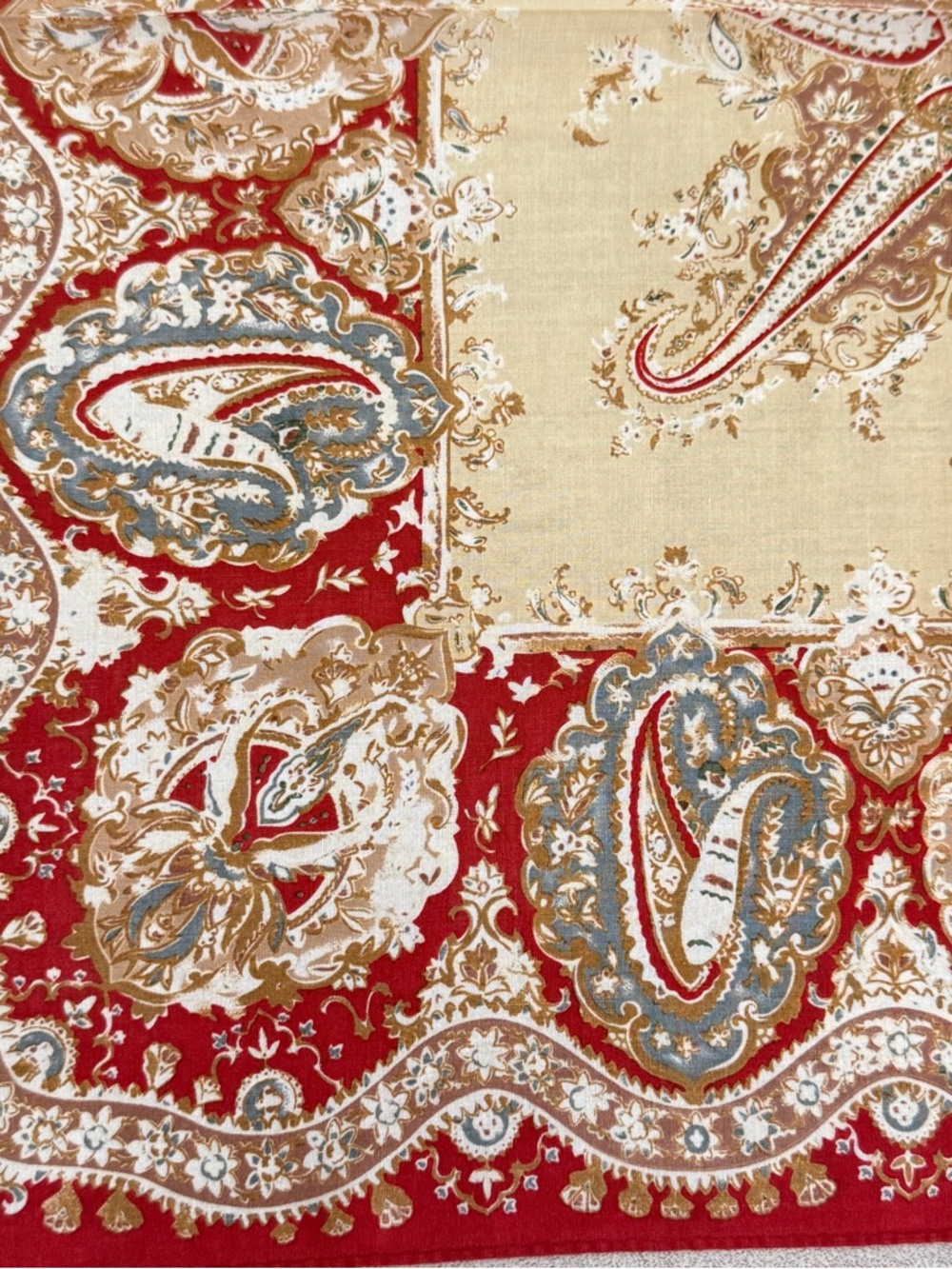 Ralph Lauren Red, Cream & Gold Paisley cotton vintage handkerchief - Picture 6 of 6